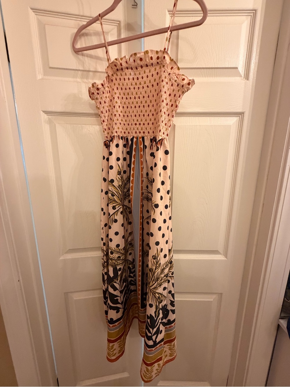 SHEIN Cream Polka Dot & Floral Midi Dress